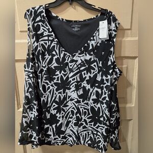 Lane Bryant Black Gray Floral V-Neck Sleeveless Sheer Lined Blouse NWT